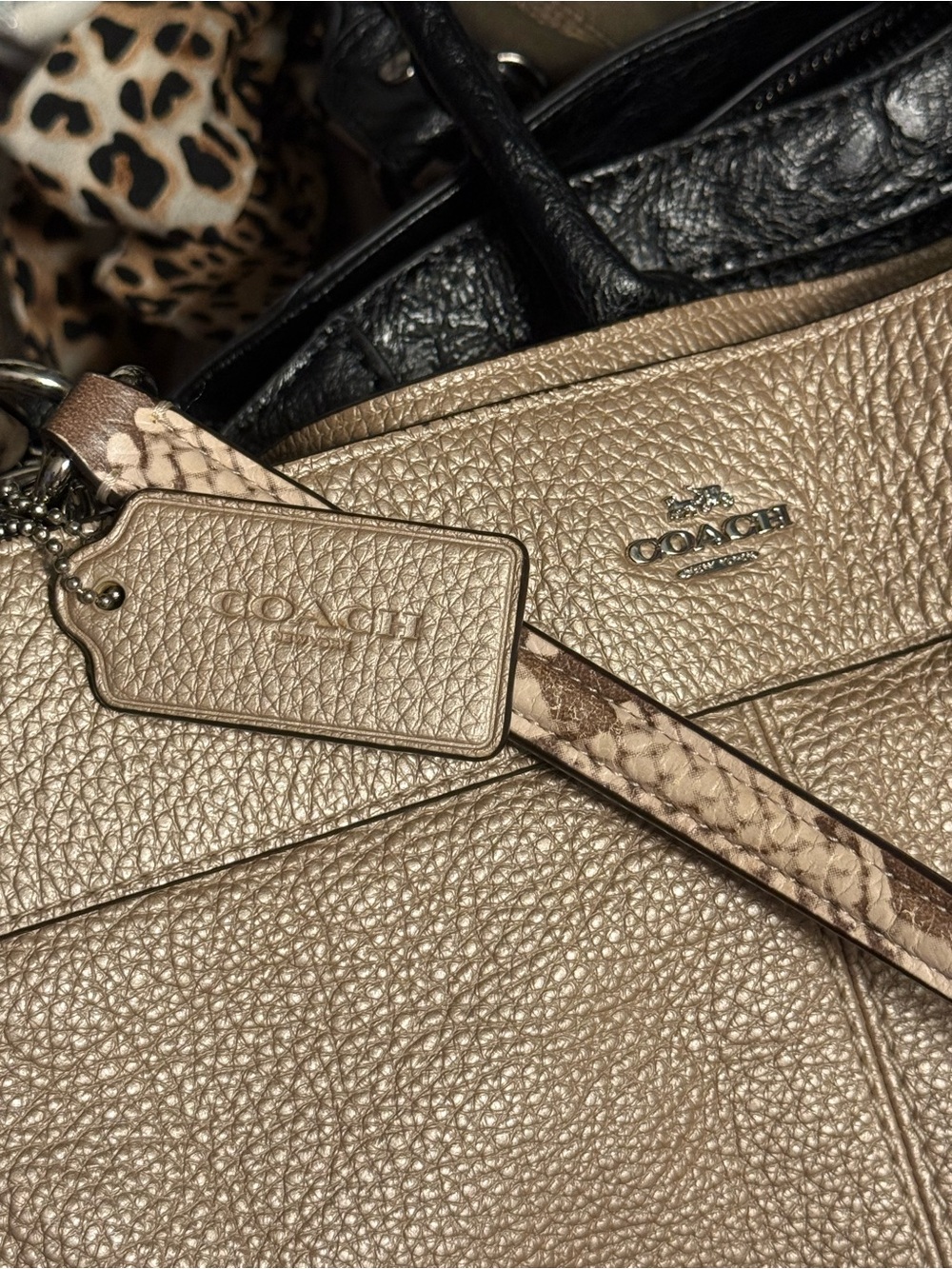 Coach Lexy Shoulder Bag F38879 Metallic Gold Pebble Leather Snake Embossed Trim